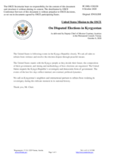 Statement by the Delegation of the United States of America on disputed elections in Kyrgyzstan