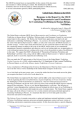 Statement by the Delegation of the United States of America in response to the report by the OSCE Special Representative and Co-ordinator for Combating Trafficking in Human Beings, Mr. Valiant Richey