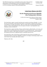 Statement by the Delegation of the United States of America on the situation in Kyrgyzstan after the recent parliamentary elections