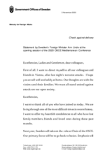 Statement by Sweden’s Foreign Minister Ann Linde at the opening session of the 2020 OSCE Mediterranean Conference