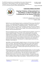 Statement by the Delegation of the United States of America on Russia’s ongoing aggression against Ukraine and illegal occupation of Crimea