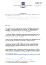 Statement by the Delegation of Norway on the "20th Anniversary of UNSCR 1325 – Implementation in the OSCE Area and the Way Ahead"