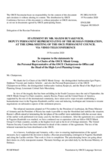 Statement by the Delegation of the Russian Federation in response to the address by the Co-Chairs of the Minsk Group, address by the PR of the CiO on the Conflict Dealt with by the OSCE Minsk Conference, and to the report by the Head of the HLPG