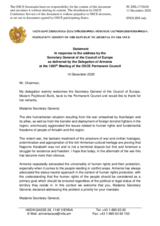 Statement by the Delegation of Armenia in response to the address by the Secretary General of the Council of Europe, Ms. Marija Pejčinović Burić