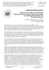 Statement by the Delegation of the United States of America in response to the addresses by the Personal Representatives of the OSCE CiO on Tolerance and Non-Discrimination, Rabbi Andrew Baker, Ambassador Mehmet Paçacı, and Professor Regina Polak