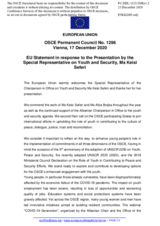 Statement by the German EU Presidency in response to the report by the Special Representative of the OSCE Chairperson-in-Office on Youth and Security, Ms. Keisi Seferi