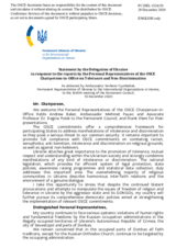 Statement by the Delegation of Ukraine in response to the addresses by the Personal Representatives of the OSCE Chairperson-in-Office on Tolerance and Non-Discrimination, Rabbi Andrew Baker, Ambassador Mehmet Paçacı, and Professor Regina Polak