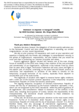 Statement by the Delegation of Ukraine in response to the inaugural remarks by the new OSCE Secretary General, H.E. Ms. Helga Schmid