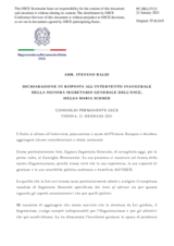 Amb. Stefano Baldi - Dichiarazione in risposta all’intervento inaugurale della signora Segretario generale dell’OSCE, Helga Maria Schmid