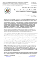 Statement by the Delegation of the United States of America in response to the address by the President of the OSCE Parliamentary Assembly, H.E. Lord Peter Bowness