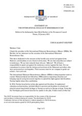 Statement by the Delegation of Norway in response to the address by the Chair of the International Holocaust Remembrance Alliance on the occasion of the commemoration of International Holocaust Remembrance Day