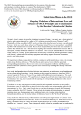Statement by the Delegation of the United States of America on Russia’s ongoing aggression against Ukraine and illegal occupation of Crimea