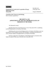 Decision No.4/20 - APPOINTMENT OF THE OSCE REPRESENTATIVE ON FREEDOM OF THE MEDIA