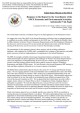 Statement by the Delegation of the United States of America in response to the report by the Co-ordinator of OSCE Economic and Environmental Activities, Ambassador Vuk Žugić