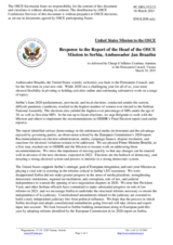 Statement by the Delegation of the United States of America in response to the report by the Head of the OSCE Mission to Serbia, Ambassador Jan Braathu