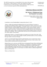 Statement by the Delegation of the United States of America on Turkey’s withdrawal from the Council of Europe Convention on Preventing and Combating Violence against Women and Domestic Violence (Istanbul Convention)