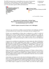 Intervention de l’ambassadrice Christine Fages, Représentante permanente de la France auprès de l’OSCE au conseil permanent du 15 avril 2021 (droit de réponse au nom de la France et de l’Allemagne)