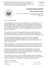 Statement by the Delegation of the United States of America on the International Roma Day, observed on 8 April 2021