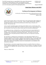 Statement by the Delegation of the United States of America on recent developments in Belarus