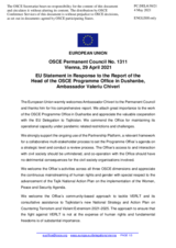 Statement by the Portuguese EU Presidency in response to the report by the Head of the OSCE Programme Office in Dushanbe, Ambassador Valeriu Chiveri