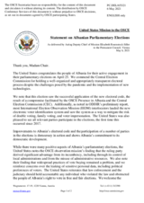 Statement by the Delegation of the United States of America on the parliamentary election in Albania, held on 25 April 2021