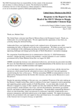 Statement by the Delegation of the United States of America in response to the report by the Head of the OSCE Mission to Skopje, Ambassador Clemens Koja