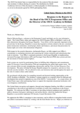 Statement by the Delegation of the United States of America in response to the Report by the Head of the OSCE Programme Office in Bishkek, Ambassador Alexey Rogov, and by the Director of the OSCE Academy in Bishkek, Dr. Alexander Wolters