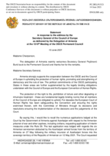 Statement by the Delegation of Armenia in response to the address by the Secretary General of the Council of Europe, Ms. Marija Pejčinović Burić