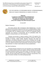 Statement by the Delegation of Armenia in response to the report by the High Commissioner on National Minorities, Ambassador Kairat Abdrakhmanov