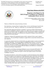 Statement by the Delegation of the United States of America in response to the report by the Project Co-ordinator in Uzbekistan, Ambassador Pierre von Arx