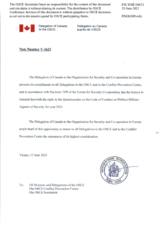 Response by the Delegation of Canada to the Questionnaire on the Code of Conduct on Politico-Military Aspects of Security Response by the Delegation of Canada to the Questionnaire on the Code of Conduct on Politico-Military Aspects of Security