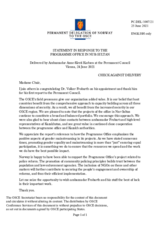 Statement by the Delegation of Norway in response to the report by the Head of the OSCE Programme Office in Nur-Sultan, Dr. Volker Frobarth