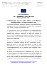 Statement by the Slovenian EU Presidency in response to the address by the Minister of Foreign Affairs of Poland, H.E. Mr. Zbigniew Rau