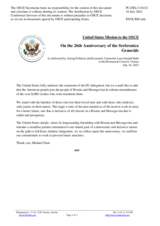 Statement by the Delegation of the United States of America on the 26th anniversary of the genocide in Srebrenica, Bosnia and Herzegovina