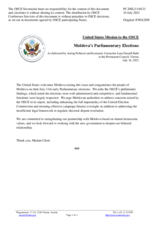 Statement by the Delegation of the United States of America on the early parliamentary elections in Moldova, held on 11 July 2021