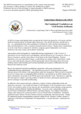 Statement by the Delegation of the United States of America on the continued crackdown on civil society in the Russian Federation