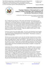 Statement by the Delegation of the United States of America on Russia’s ongoing aggression against Ukraine and illegal occupation of Crimea