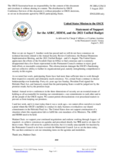 Statement by the Delegation of the United States of America on the status of discussions on outstanding draft decisions related to the holding of the 2021 ASRC and the 2021 HDIM, and the approval of the 2021 Unified Budget