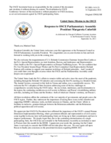 Statement by the Delegation of the United States of America in response to the address by the President of the OSCE Parliamentary Assembly, H.E. Ms. Margareta Cederfelt