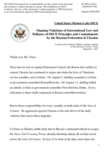 Statement by the Delegation of the United States of America on Russia’s ongoing aggression against Ukraine and illegal occupation of Crimea