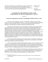 Statement by the Slovenian EU Presidency on the early parliamentary elections in Moldova, held on 11 July 2021