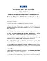 Address by OSCE Secretary General Helga Maria Schmid at the event “Advancing the role of the OSCE in the field of climate and security” Address by OSCE Secretary General Helga Maria Schmid at the event “Advancing the role of the OSCE in the field of climate and security”