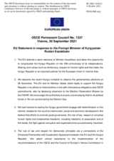 Statement by the Slovenian EU Presidency in response to the address by the Minister for Foreign Affairs of Kyrgyzstan, H.E. Mr. Ruslan Kazakbaev