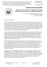 Statement by the Delegation of the United States of America in response to the address by the Minister for Foreign Affairs of Kyrgyzstan, H.E. Mr. Ruslan Kazakbaev