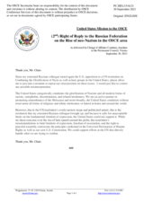 Further statement by the Delegation of the United States of America in response to the statement by the Delegation of the Russian Federation on the rise of neo-Nazism in the OSCE area as a consequence of the Munich Agreement of 1938