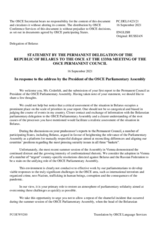 Statement by the Delegation of Belarus in response to the address by the President of the OSCE Parliamentary Assembly, H.E. Ms. Margareta Cederfelt
