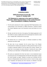 Statement by the Slovenian EU Presidency in response to the report of OSCE Representative to the Latvian-Russian Joint Commission on Military Pensioners, Lieutenant Colonel (ret.) Helmut Napiontek