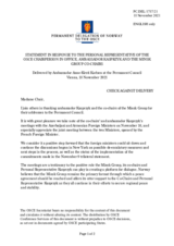 Statement by the Delegation of Norway in response to the address by Ambassador Brice Roquefeuil, Ambassador Igor Khovaev, and Ambassador Andrew Schofer, to the address by Ambassador Andrzej Kasprzyk, and to the report by Colonel Claes Nilsson