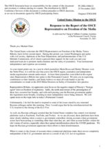 Statement by the Delegation of the United States of America in response to the report by the OSCE Representative on Freedom of the Media, Ms. Teresa Ribeiro