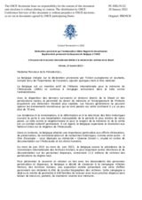 Déclaration prononcée par l'Ambassadeur Didier Nagant de Deuxchaisnes Représentant permanent du Royaume de Belgique à l'OSCE à l'occasion de la Journée internationale dédiée à la mémoire des victimes de la Shoah